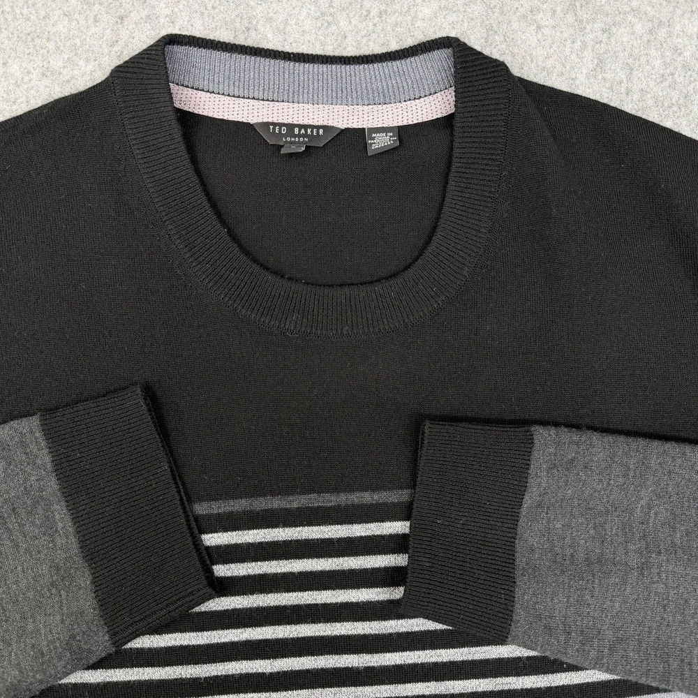 Ted Baker Sweater Men's 7 Wool Blend Pullover Crew Neck Long Sleeve Striped knit
